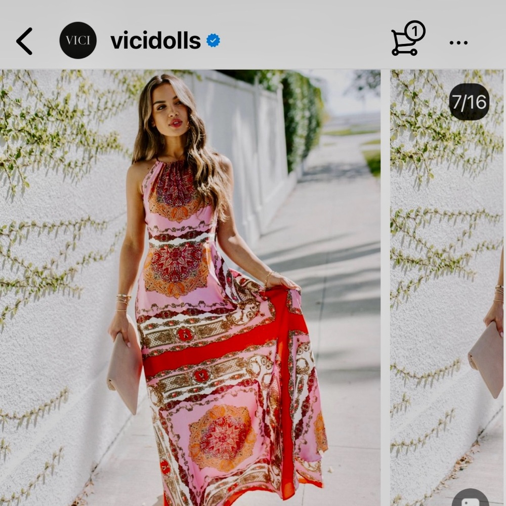 Vici Multicolor Halter Maxi Dress small